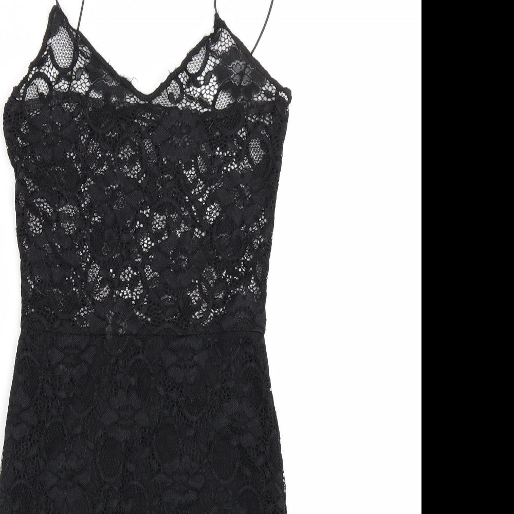 Boohoo Womens Black Floral  Tank Dress  Size 4