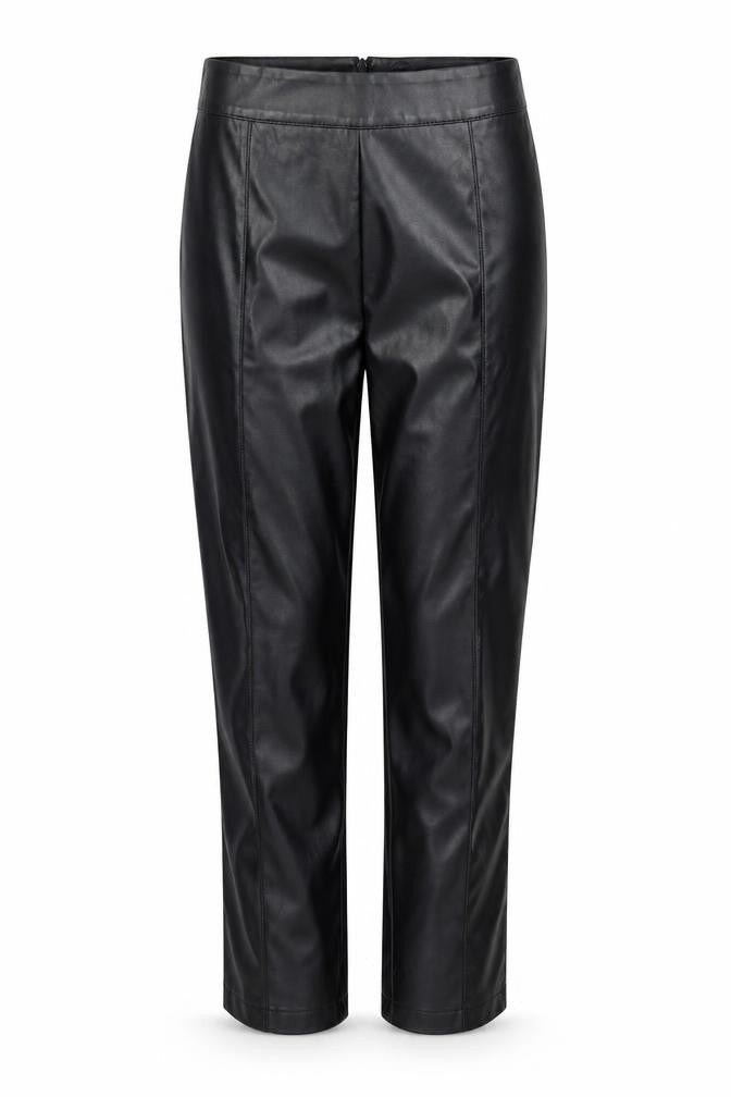 Front view of PRETTYLITTLETHING women’s black trousers, size UK 4, 23-inch leg