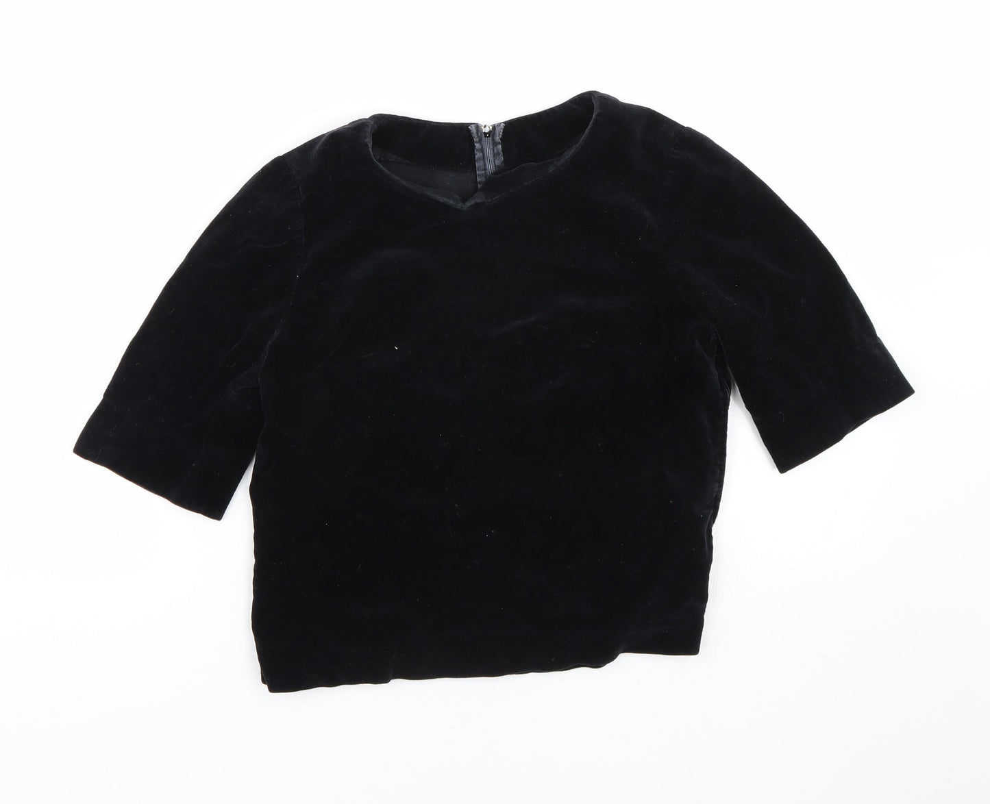 Womens UK Size S Preworn Black Cropped T-Shirt