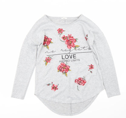 Womens Womens Grey Floral  Basic T-Shirt Size S
