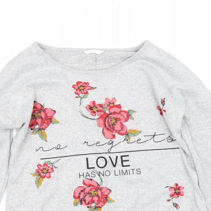Womens Womens Grey Floral  Basic T-Shirt Size S