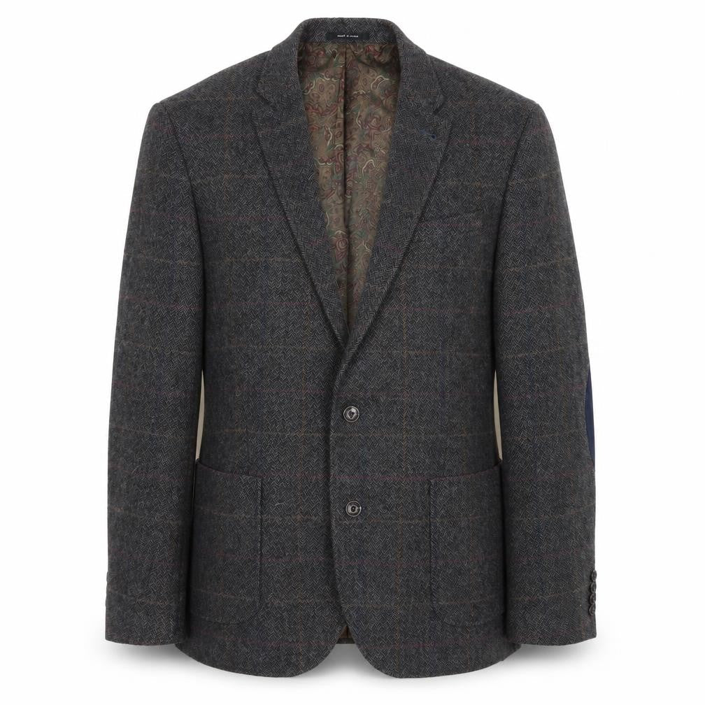 Front view of Cedarwood State men’s grey herringbone jacket suit, size L