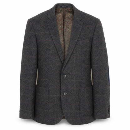 Front view of Cedarwood State men’s grey herringbone jacket suit, size L