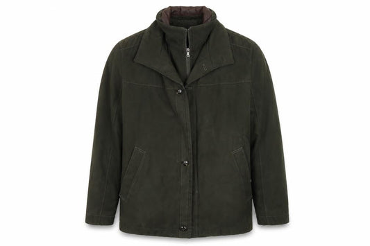 Front view of Jupiter men’s green overcoat coat, size S