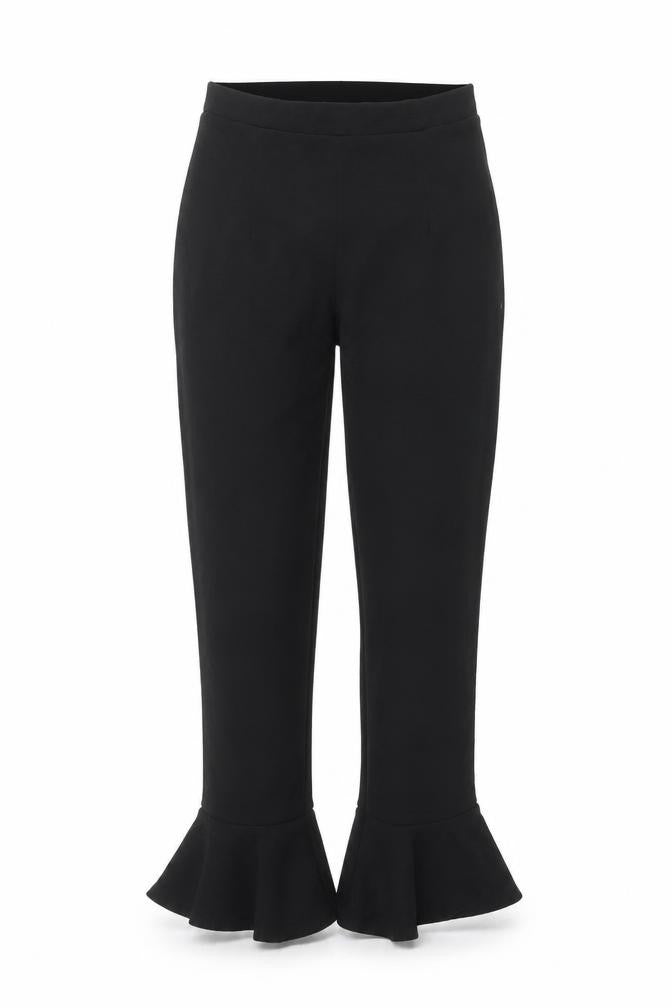 Front view of PRETTYLITTLETHING women’s black trousers, size UK 8, 25-inch leg