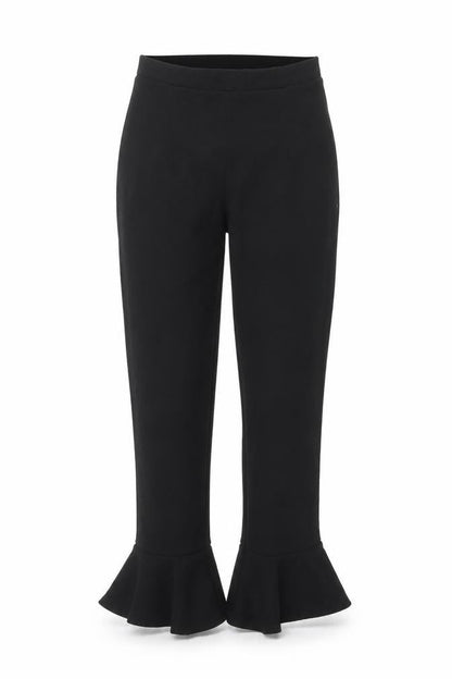 Front view of PRETTYLITTLETHING women’s black trousers, size UK 8, 25-inch leg