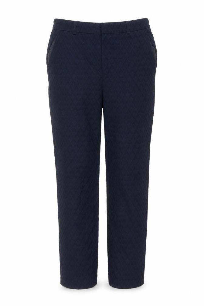 Front view of Tu women’s blue geometric trousers, size UK 10, 27-inch leg