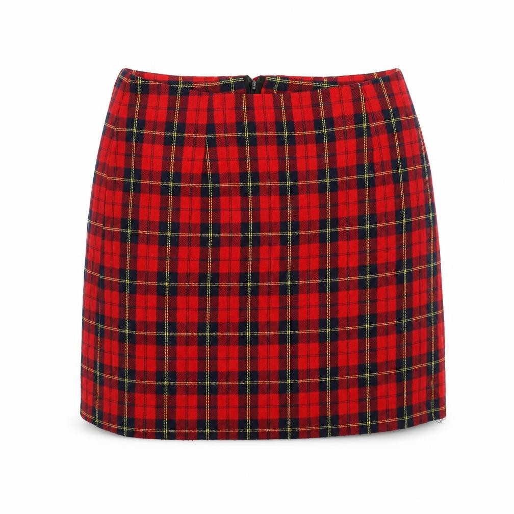 Front view of New Look girls’ red plaid mini set, size 8, years