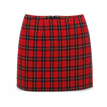 Front view of New Look girls’ red plaid mini set, size 8, years