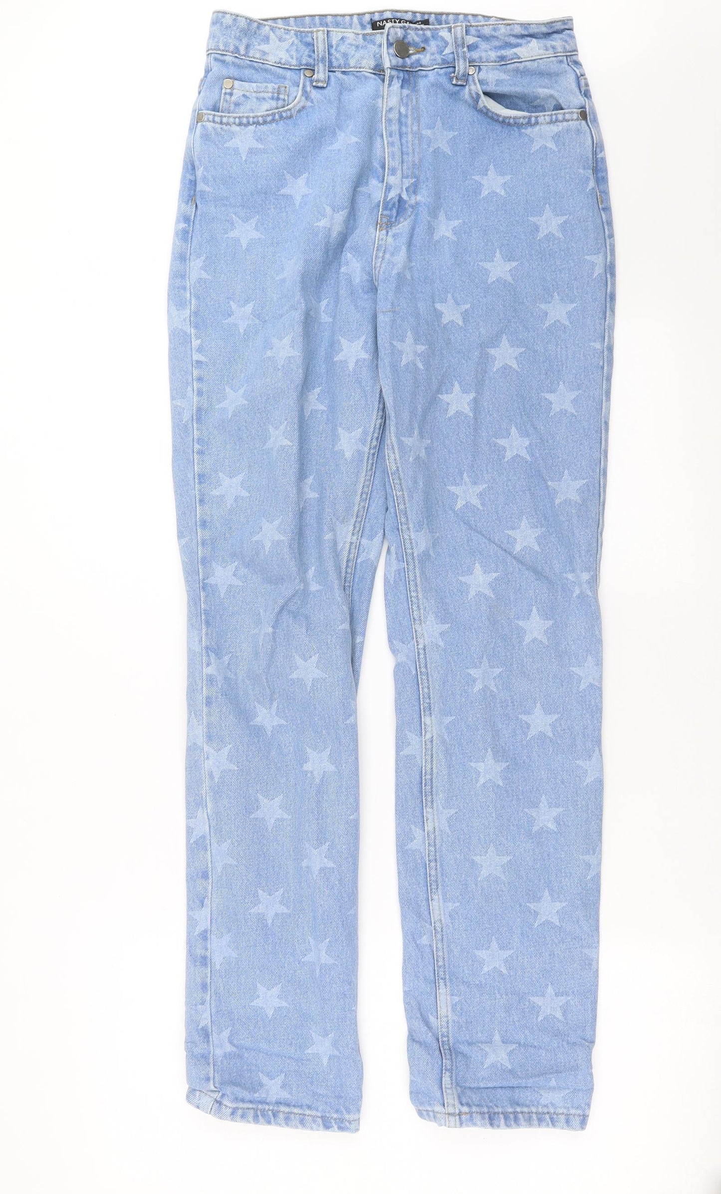 Nasty Gal Womens Blue Geometric Denim Straight Jeans Size 8 L31 in - Star Pattern