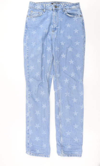 Nasty Gal Womens Blue Geometric Denim Straight Jeans Size 8 L31 in - Star Pattern