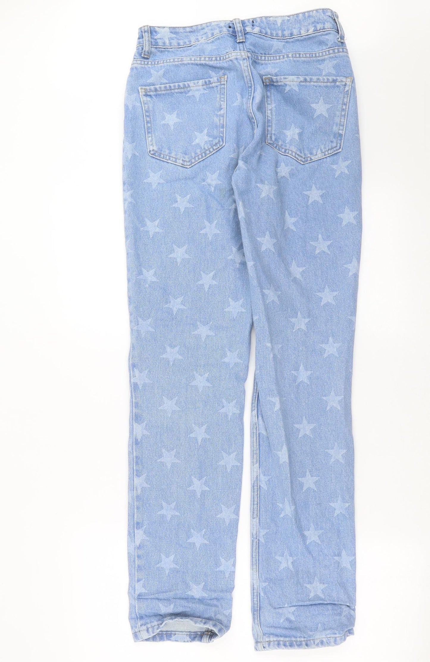 Nasty Gal Womens Blue Geometric Denim Straight Jeans Size 8 L31 in - Star Pattern