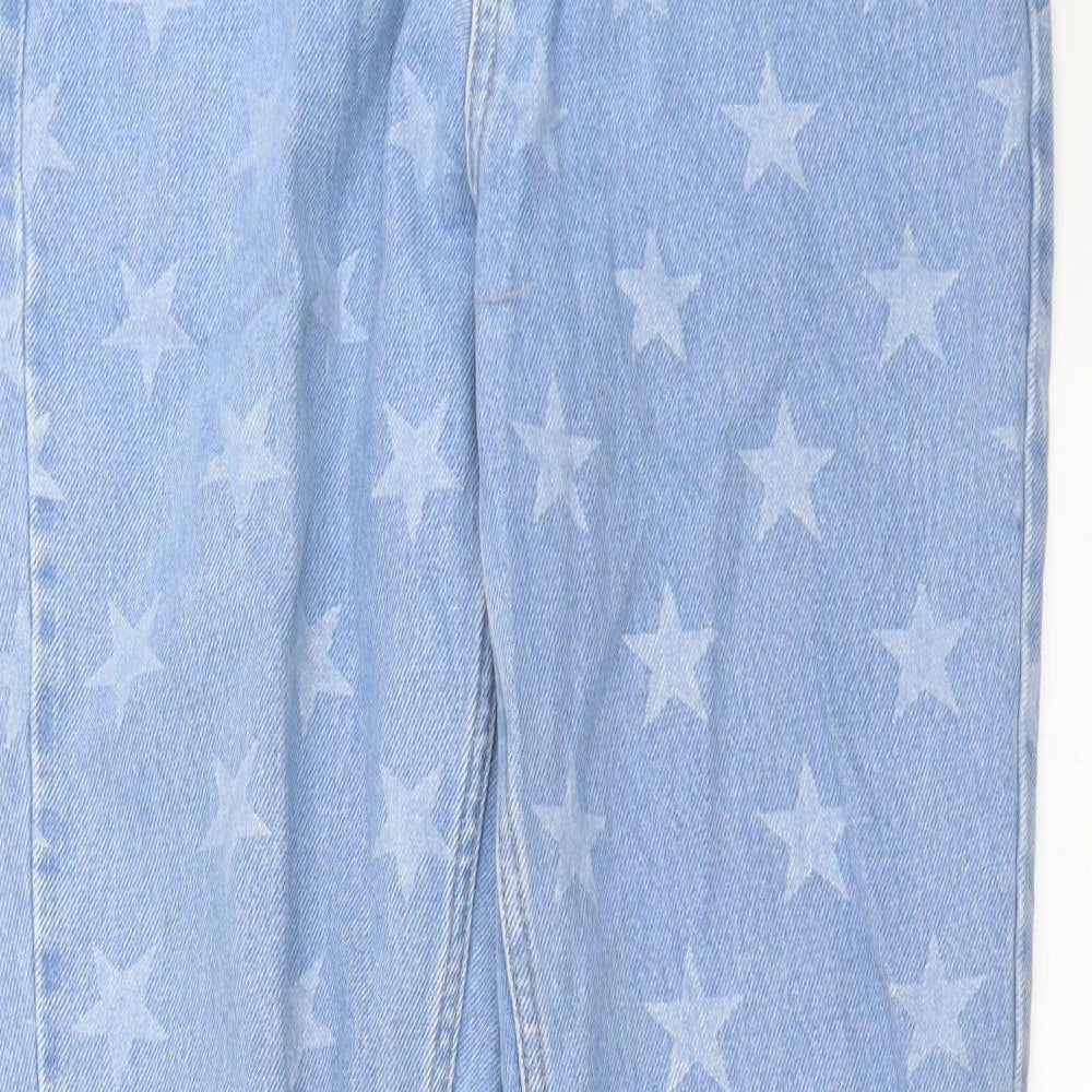 Nasty Gal Womens Blue Geometric Denim Straight Jeans Size 8 L31 in - Star Pattern