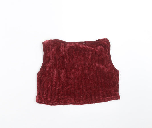 Womens UK Size 8 Misspap Red Cropped T-Shirt