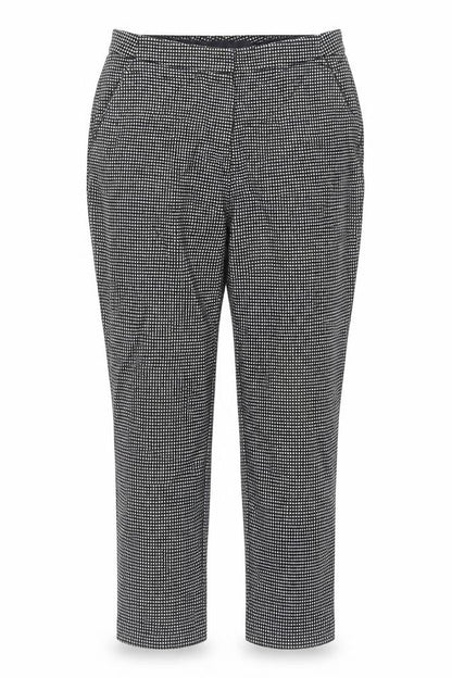 Front view of Marks & Spencer women’s black geometric trousers, size UK 12, 29-inch leg
