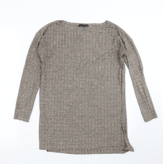 Womens UK Size S Zara Brown Basic T-Shirt