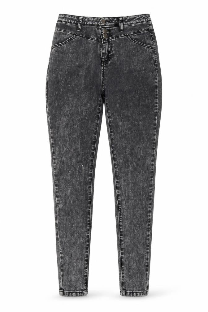 Front view of Primark women’s grey denim skinny jeans, size UK 8, 31-inch leg