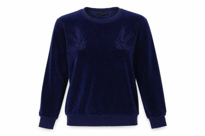 Front view of Brave Soul women’s blue pullover sweatshirt, size S