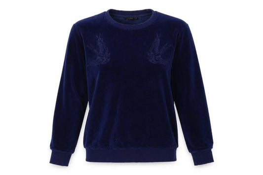 Front view of Brave Soul women’s blue pullover sweatshirt, size S
