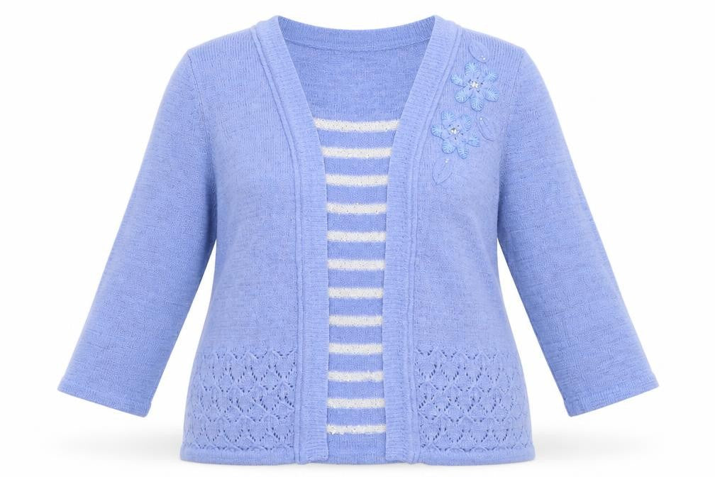 Front view of Bonmarché women’s blue pullover sweatshirt, size M