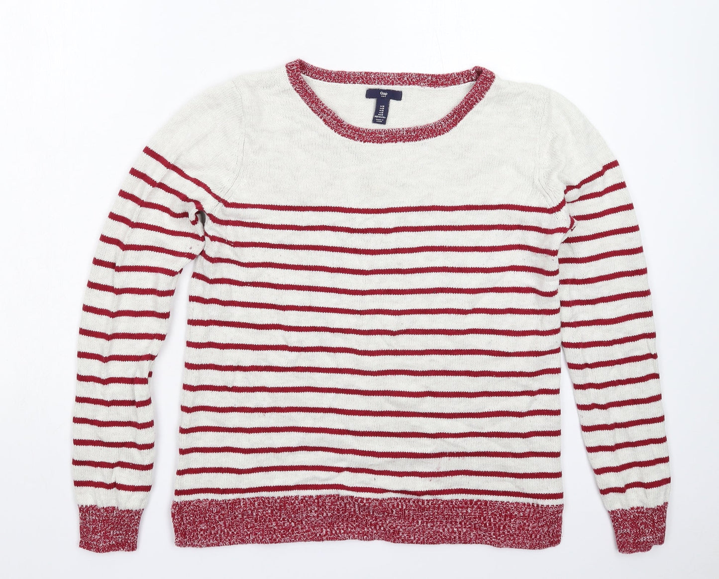 Gap Womens White Striped Knit Pullover Jumper Size M