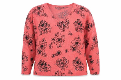 Front view of Marks & Spencer women’s red floral knit jumper, size L