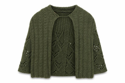 Front view of F&F girls’ green shrug jumper, size 7-8, years