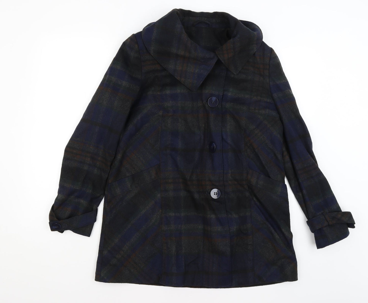 F&F Womens Blue Plaid  Overcoat Coat Size 10