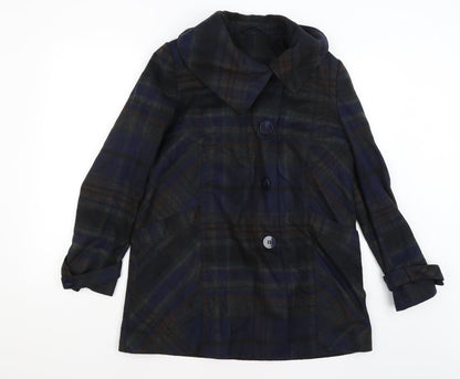 F&F Womens Blue Plaid  Overcoat Coat Size 10
