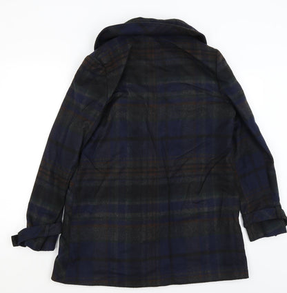 F&F Womens Blue Plaid  Overcoat Coat Size 10