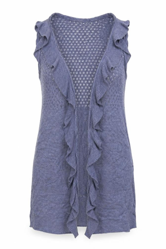 Front view of New Look women’s blue vest jumper, size UK 8