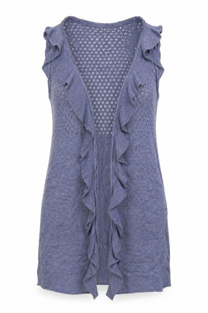 Front view of New Look women’s blue vest jumper, size UK 8