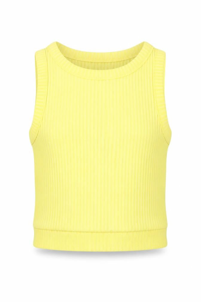 Front view of River Island girls’ yellow basic tank, size 3-4, years