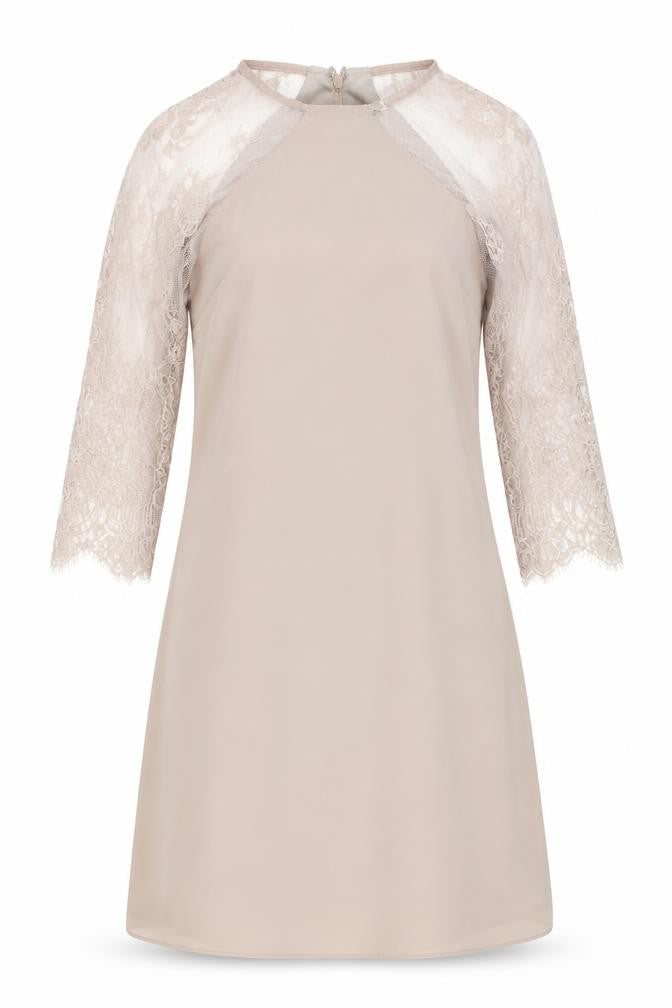 Front view of Little Mistress women’s beige mini, size UK 8