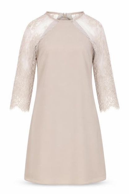 Front view of Little Mistress women’s beige mini, size UK 8