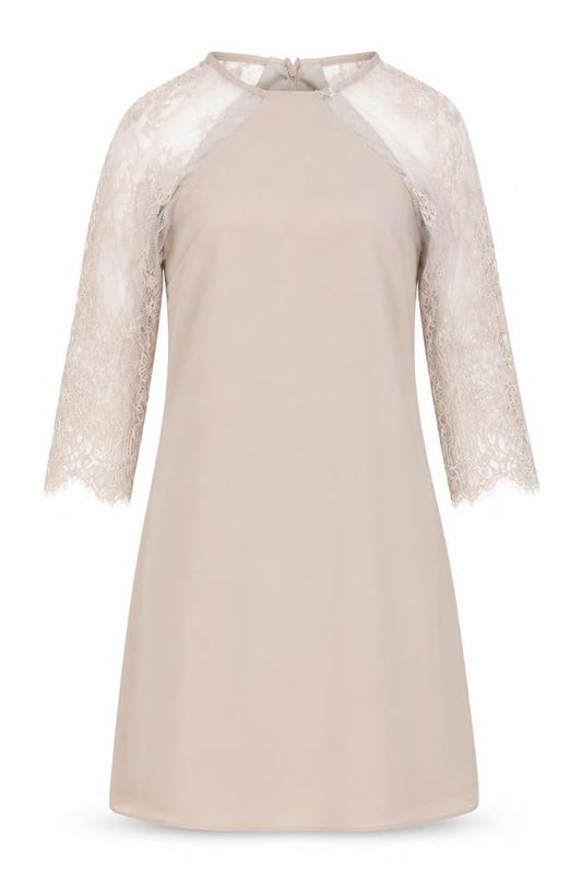 Front view of Little Mistress women’s beige mini, size UK 8
