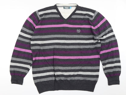 Easy Mens Grey Striped  Pullover Jumper Size L