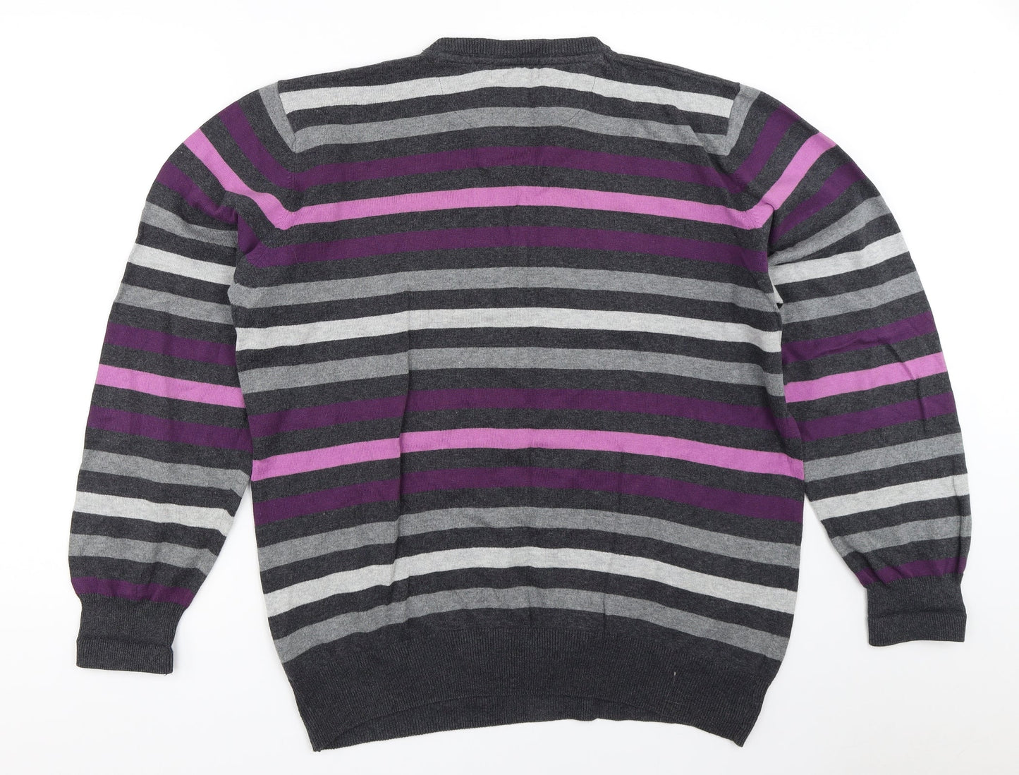 Easy Mens Grey Striped  Pullover Jumper Size L