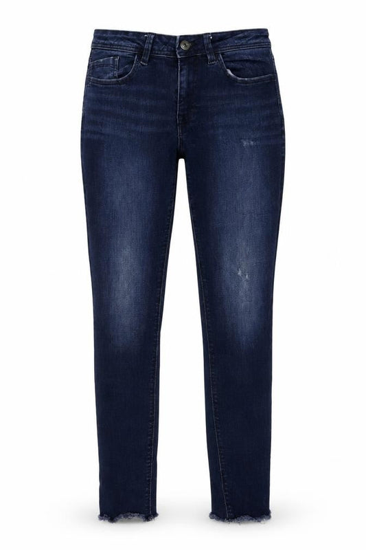 Front view of EDC women’s blue skinny jeans, size UK 28, in, 26-inch leg