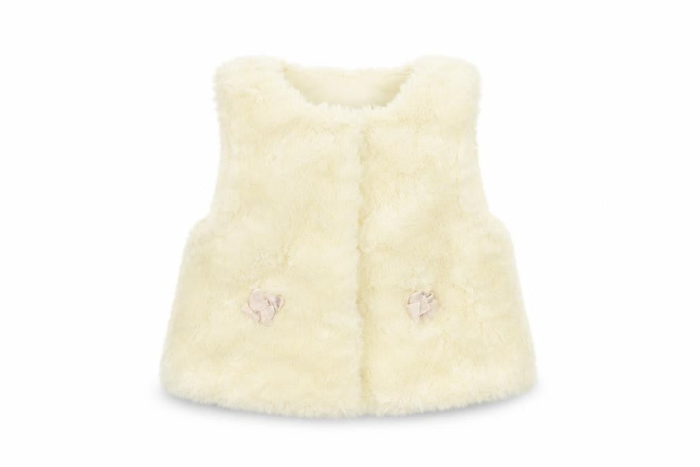Front view of Preworn girls’ ivory cardigan jumper, size 6-9, months