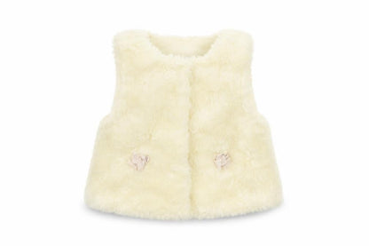 Front view of Preworn girls’ ivory cardigan jumper, size 6-9, months