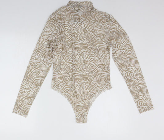 Primark Womens Beige Animal Print  Bodysuit One-Piece Size S