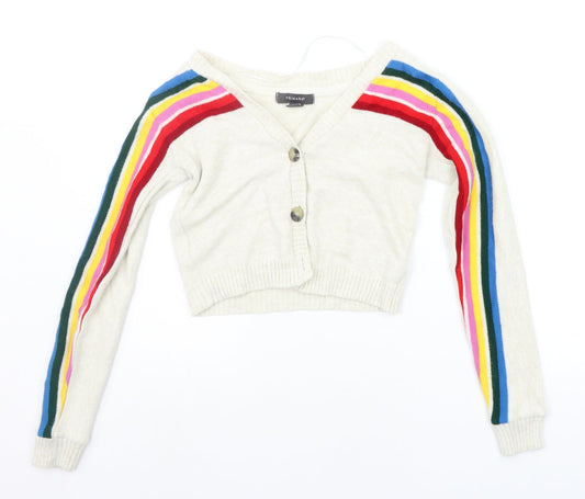 Primark Womens Beige Striped  Cardigan Jumper Size 2XS
