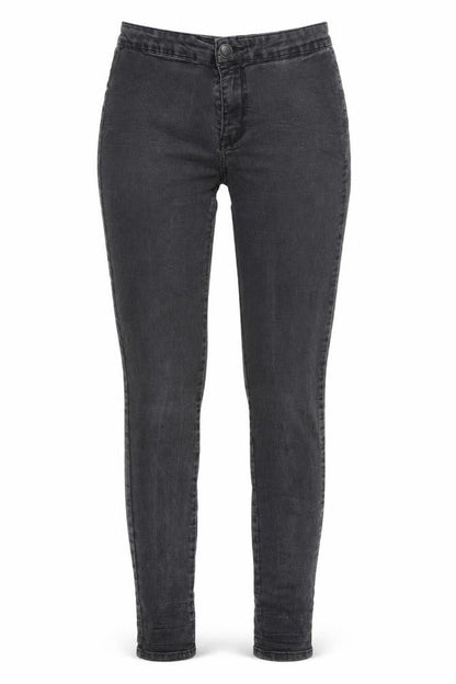 Front view of F&F women’s grey trousers, size UK 10, 27-inch leg