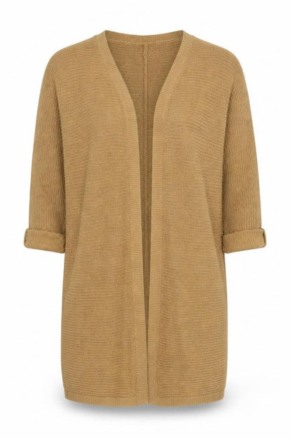 Front view of Boohoo women’s brown knit cardigan jumper, size L