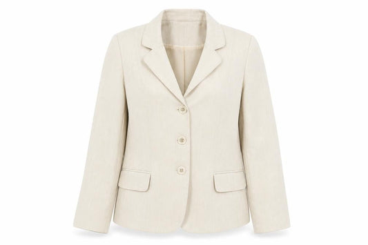 Front view of BHS women’s beige jacket suit jacket, size UK 16