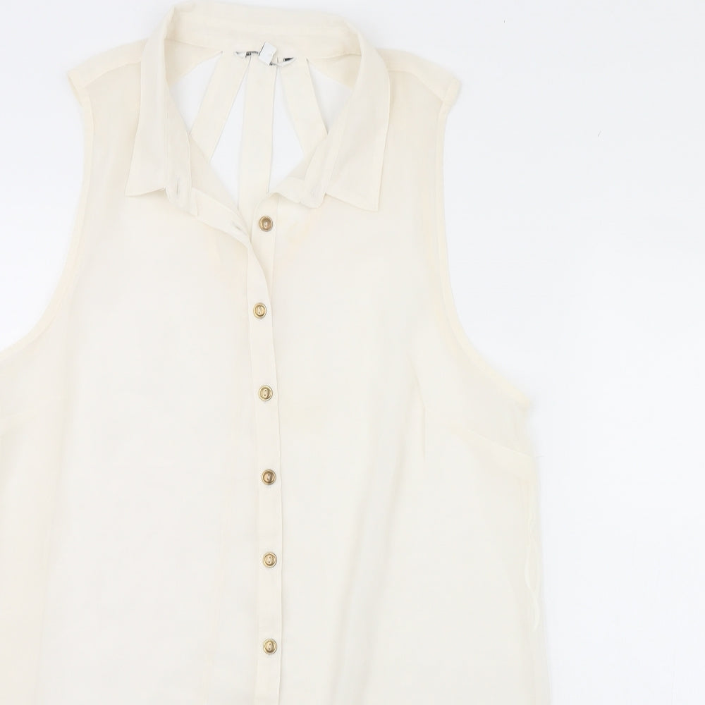 Womens UK Size 16 Preworn Beige Basic Button-Up