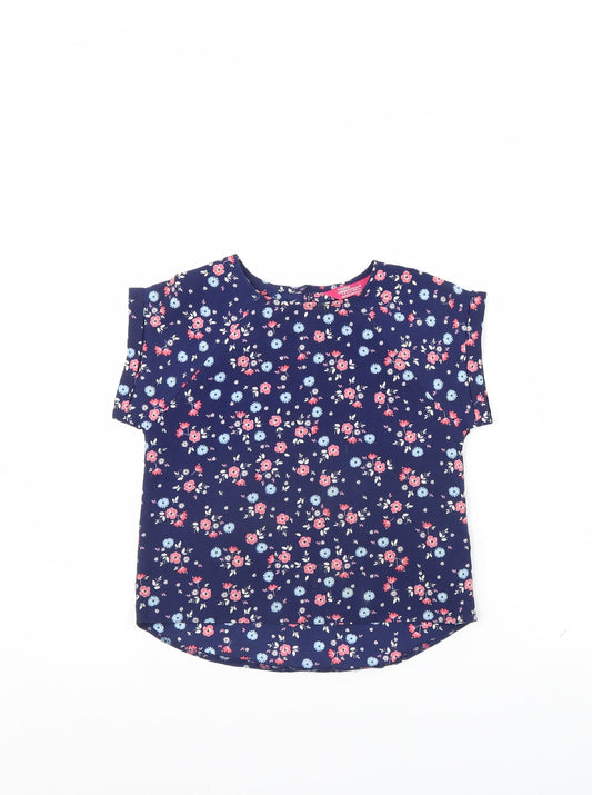 Young Dimension Girls Blue Floral  Basic Blouse Size 7 Years