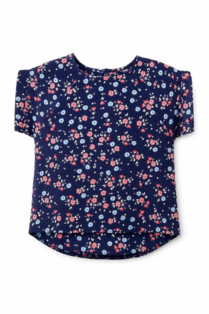 Young Dimension Girls Blue Floral  Basic Blouse Size 7 Years