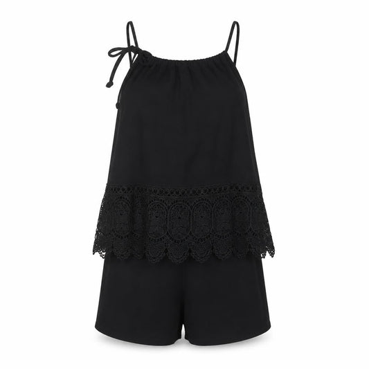 Front view of Boohoo women’s black playsuit one-piece, size UK 6